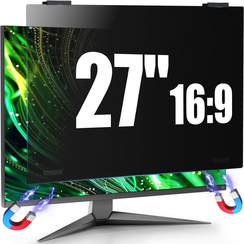 JEEETINTX Magnetic Computer Privacy Screen Filter 27 Inch for Frameless Monitor Thin Bezel 16:9 Widescreen, Hanging Removable Anti Glare Blue Light Privacy Filter Protector Eye Care - Image 1